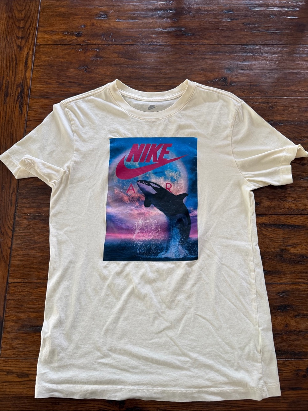 Nike White Short Sleeve Tee with Blue & Pink Graphic Orca